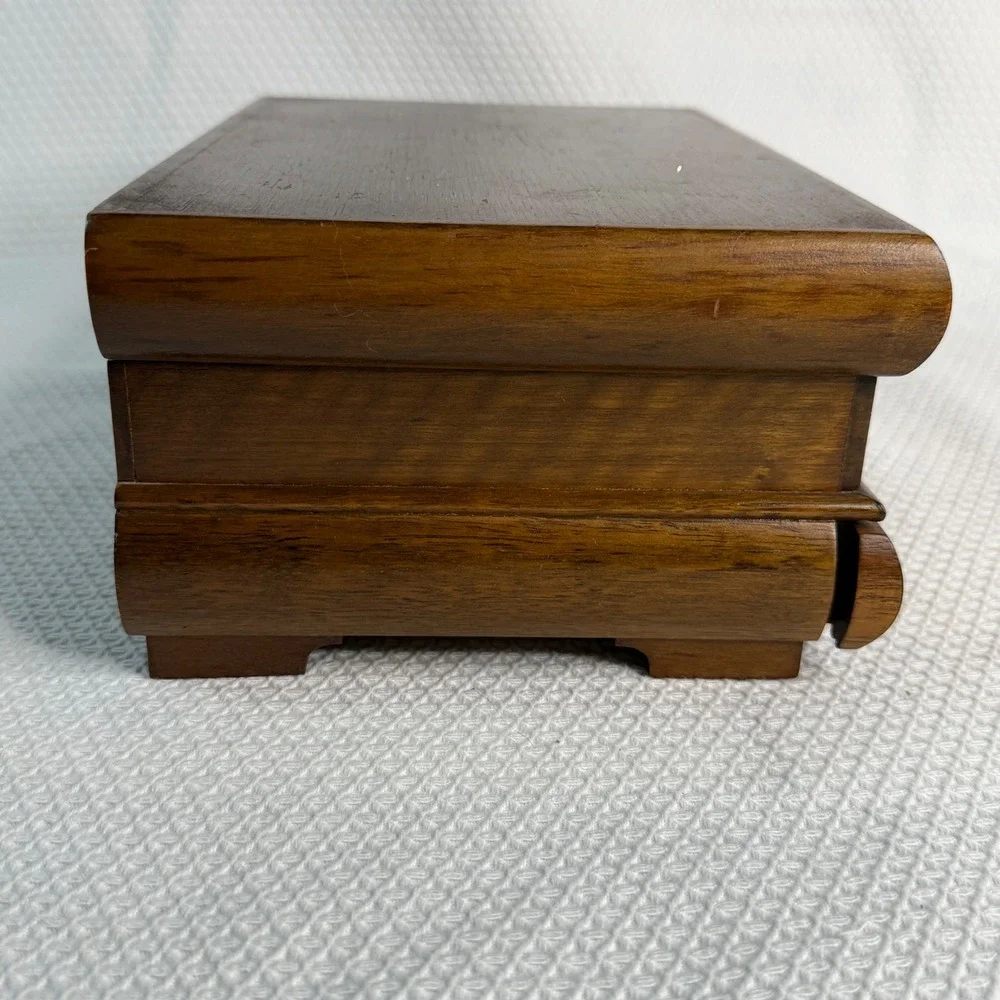 London Leather VTG Wooden Musical Jewelry Box Mirror Drawer Mid-Century WORKS